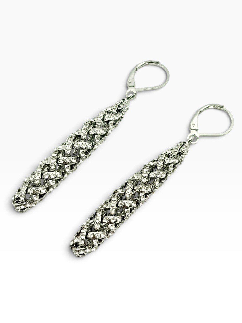 Joan Rivers silver-tone crystal weave long drop leaver back earrings